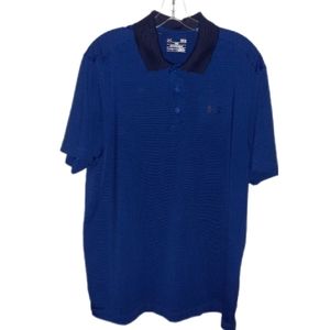 Under Armour Heat Gear Blue Striped Polo Casual Shirt Men's Size Large